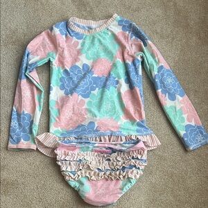 Ruffle Butts Floral LongSleeve Bathing suit Pastel Pink Blue & Mint girls 8
